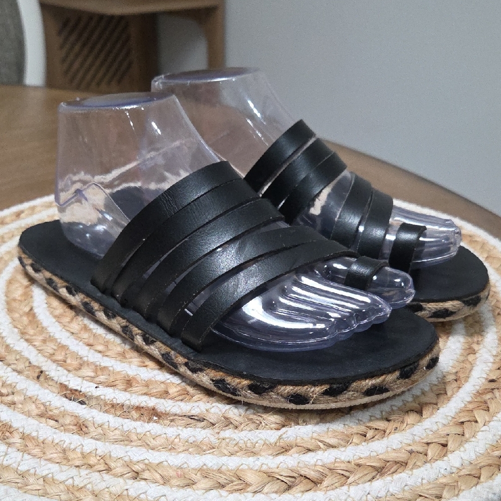 American Eagle Strappy Espadrille Black Sandals, Size 8